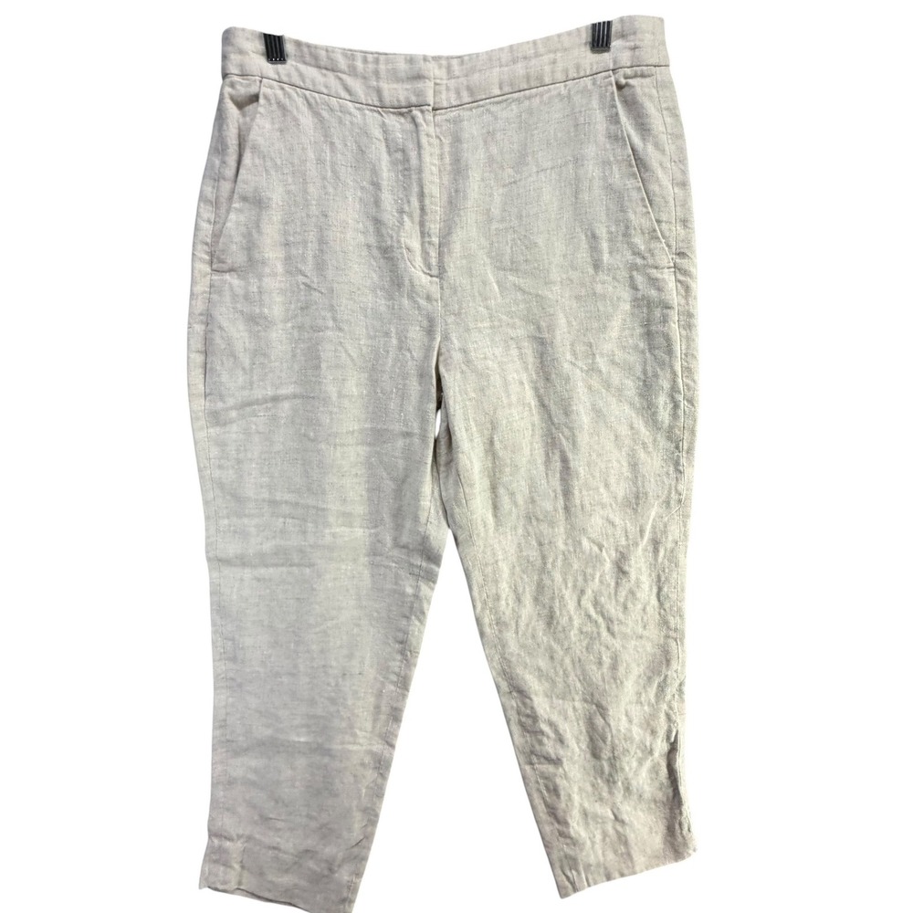 Banana Republic Lina Slim Linen Ankle Pants Womens 6 Beige‎ High Rise Minimalist